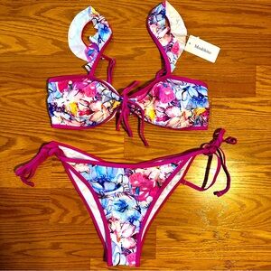 NWT Colorful Floral Tie Bikini size L
